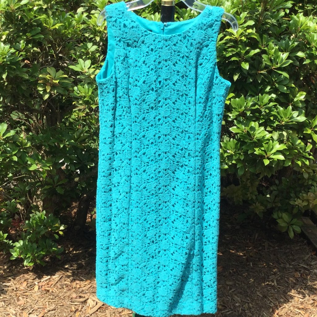 Talbots Aqua Floral Lace Midi Dress